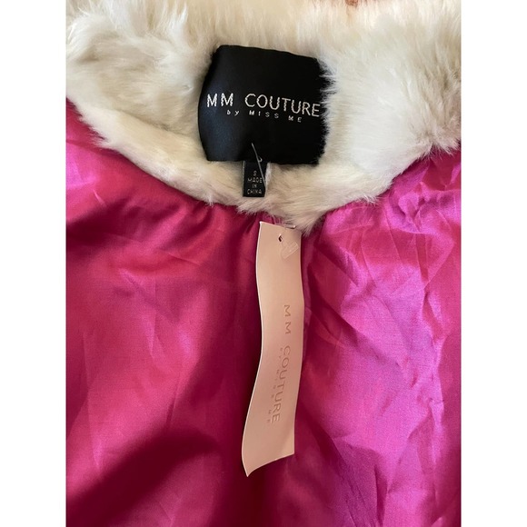 MM Couture by Miss Me Womens Faux Fur Jacket Tie-Waist 3/4 Sleeve Size S Cream - Picture 12 of 13